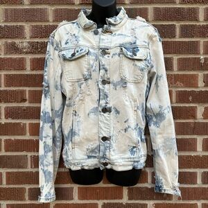 Embellish white and blue Distressed Denim Jacket in Bleach Acid Men Size M